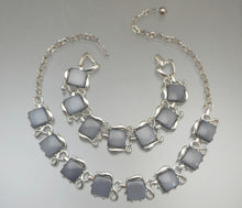 Load image into Gallery viewer, Vintage Mid Century Faux Grey Moonstone Jewelry Set - Necklace and Bracelet, Thermoset Plastic