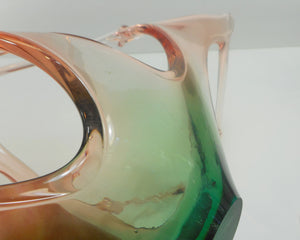 Vintage Murano Handblown Art Glass Bowl - Basket Form, Pink and Green