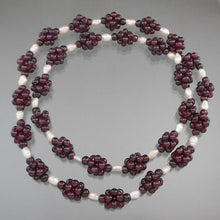 Load image into Gallery viewer, Vintage Handcrafted Garnet Bead Necklace. Maker unknown. Clusters of garnet beads strung with natural pearls.  Approximately 1/2&quot; x 27 1/2&quot;  Excellent vintage pre-owned condition.  FREE US Shipping 