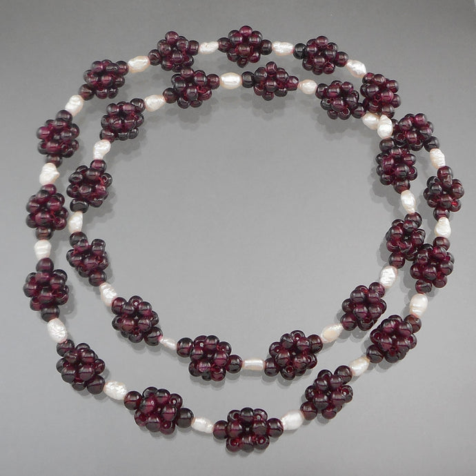 Vintage Handmade Garnet Necklace - Bead Clusters and Natural Pearls – Lori  Bilodeau Antiques