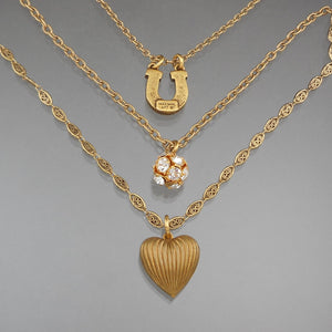 John Wind Maximal Art Charm Necklace - Love and Luck - Gold Tone, Rhinestones
