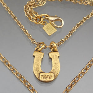 John Wind Maximal Art Charm Necklace - Love and Luck - Gold Tone, Rhinestones