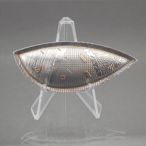 Vintage 1980s Artisan Fish Brooch by American artist Kimberly Keyworth. Handcrafted in the USA of 14 K gold, and patterned sterling silver.