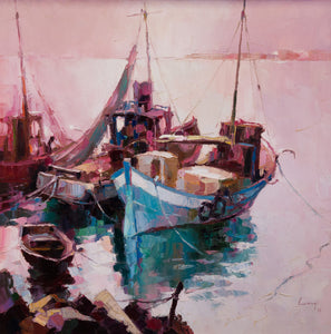 Carl Antonio Longi Original Oil Painting, Seascape, Images of Boats