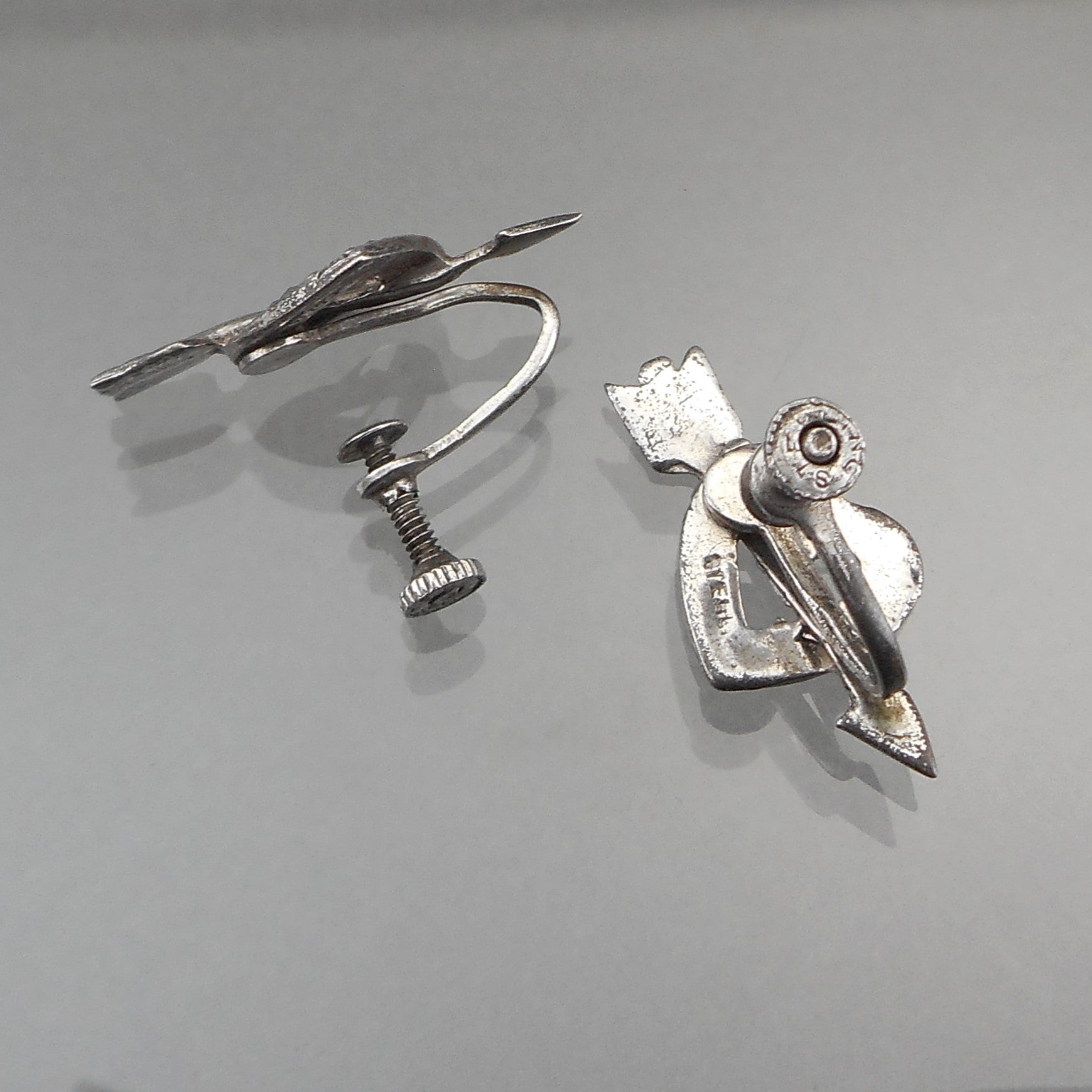 Vintage Marcasite Sterling Silver Screw Back Earrings Hearts w