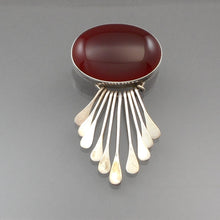 Load image into Gallery viewer, Vintage Mexican Artisan Brooch / Pendant - Sterling Silver and Carnelian - Signed AIS Mexico - Handmade Fine Art Jewelry