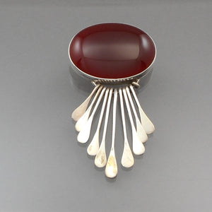 Vintage Mexican Artisan Brooch / Pendant - Sterling Silver and Carnelian - Signed AIS Mexico - Handmade Fine Art Jewelry