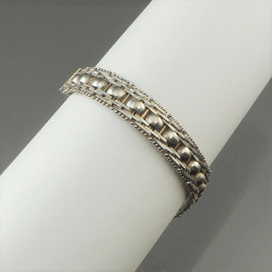 Vintage 7 1/2" Ornate Flat Link Chain Bracelet by Milor, Italy - Sterling Silver - Signed Designer Jewelry