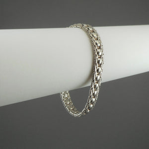 Vintage 7 1/2" Ornate Flat Link Chain Bracelet by Milor, Italy - Sterling Silver - Signed Designer Jewelry