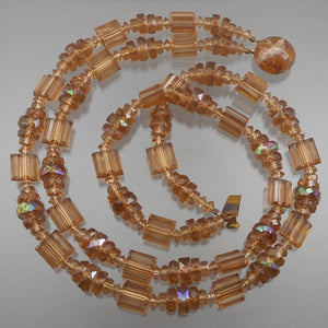 Vintage 1950s AB Plastic Necklace, Austria - Double Strand Iridescent Root Beer Brown Beads - Estate Costume Jewelry