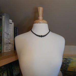 Vintage c. 1950 French Jet Adjustable Collar Necklace - Faceted Black Glass Beads, Graduated Sizes - West Germany