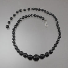 Load image into Gallery viewer, Vintage c. 1950 French Jet Adjustable Collar Necklace - Faceted Black Glass Beads, Graduated Sizes - West Germany