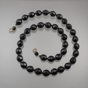 Vintage French Jet Single Strand Collar Necklace - Seed and Faceted Black Glass Beads