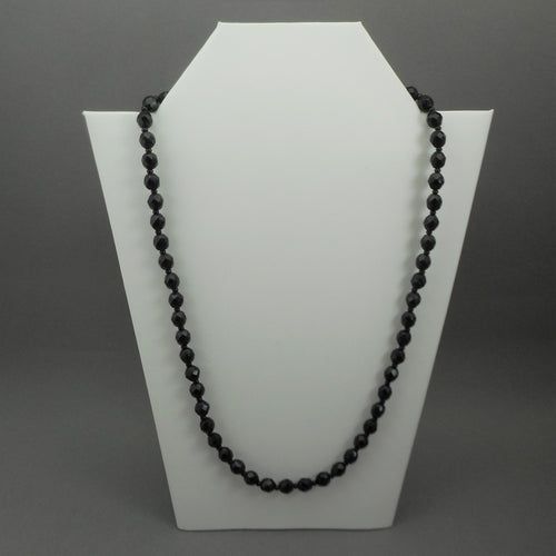 Vintage French Jet Single Strand Princess Length Necklace - Seed and Faceted Black Glass Beads