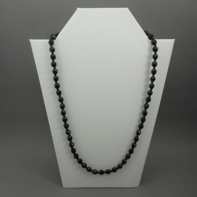 Vintage French Jet Single Strand Princess Length Necklace - Seed and Faceted Black Glass Beads