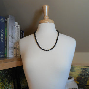 Vintage French Jet Single Strand Princess Length Necklace - Seed and Faceted Black Glass Beads