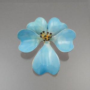 Vintage Orchid Flower Design Brooch - Signed Original by Robert, Circa 1960 - Gold Tone with Blue Enamel
