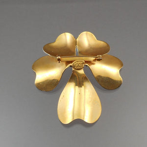 Vintage Orchid Flower Design Brooch - Signed Original by Robert, Circa 1960 - Gold Tone with Blue Enamel