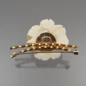 Vintage Mid Century Burt Cassell Brooch  - Made in the US, circa 1950 - A Carved Ivory* Rose, Gold Filled Setting