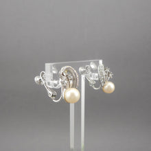 Load image into Gallery viewer, Vintage 1950s Rhinestone Clip On / Screw Back Earrings with Faux Pearls - Formal, Wedding