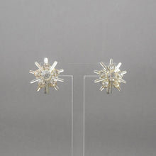 Load image into Gallery viewer, Vintage screw back snowflake earrings, signed NEMO. Circa 1950 with round rhinestones set in silver tone metal, for non pierced ears.   Each approximately 7/8&quot; diameter  Excellent vintage pre-owned condition.  All rhinestones are in place and still bright and clear. FREE US Shipping