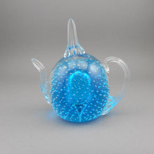 Load image into Gallery viewer, Vintage Hand Blown Glass Paperweight / Ring Holder - Teapot Form, Blue with Controlled Bubbles