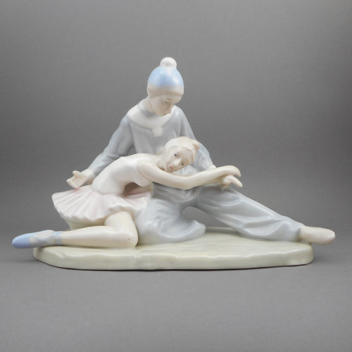 Vintage Paul Sebastian Porcelain Ballet Figurine - Ballerina and Clown, in the Style of Lladro - Pink and Blue