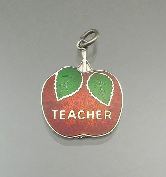 Vintage Apple Bracelet Charm - Sterling Silver, Red & Green Enamel - Teacher's Gift