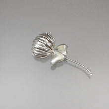 Load image into Gallery viewer, A vintage mid century modern design brooch, unsigned, circa 1960. A silver tone clover flower with a pair of leaves. Approximately 1 3/8&quot; x 3 1/4&quot;. Excellent vintage pre-owned condition FREE Shipping to US