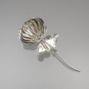 Large Vintage Mid Century Modern Brooch, Circa 1960 - Silver Tone Clover Flower Design Pin