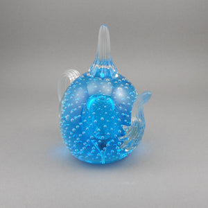 Vintage Hand Blown Glass Paperweight / Ring Holder - Teapot Form, Blue with Controlled Bubbles