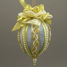 Load image into Gallery viewer, Moiré Faille Taffeta Egg Christmas Ornament in 2 Colors - Handmade by Towers and Turrets - &quot;Easter Parade&quot;