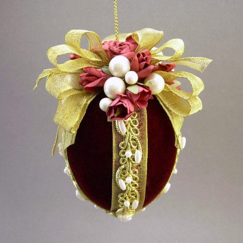 Velvet Egg Christmas Ornament in Burgundy - Handmade by Towers and Turrets - 