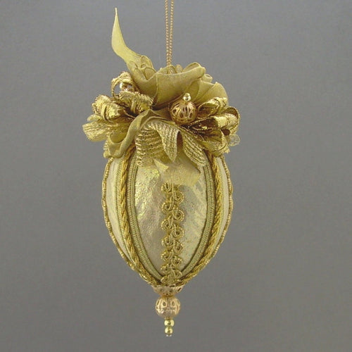 Metallic Gold Lamé Egg Christmas Ornament - Handmade by Towers and Turrets - 