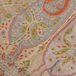Vintage ETRO Wool and Silk Fringed Scarf Paisley Design Blue Green Pink Orange