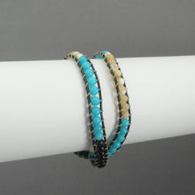 Load image into Gallery viewer, Leather and Opalescent Stone Double Wrap Bracelet or Choker Necklace - Black, Beige, Turquoise* Beads