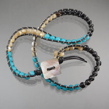 Load image into Gallery viewer, Leather and Opalescent Stone Double Wrap Bracelet or Choker Necklace - Black, Beige, Turquoise* Beads