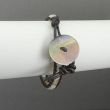 Load image into Gallery viewer, Beaded Leather Bracelet - Opalescent Stone and Crystal with Abalone Shell Button