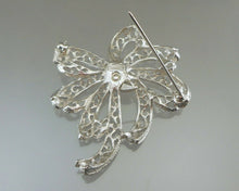 Load image into Gallery viewer, Vintage Crown Trifari Brooch - Silver Tone Filigree Bow, Signed Designer Pin
