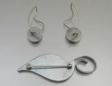 Load image into Gallery viewer, Handmade Oxidized Silver Earrings and Brooch Set - Artisan Crafted, Autumn Leaf Design