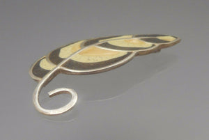 Handmade David Urso Sterling Silver and Resin Brooch - US Artisan Crafted, Autumn Leaf Design