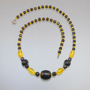 Vintage Czech Glass Mardi Gras Beads, Gold and Black