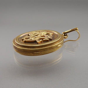 Large Antique Victorian Locket Pill Box 14K Gold Sash, Necklace Pendant WCS Monogram