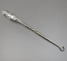 Load image into Gallery viewer, Antique Art Nouveau Repousse Sterling Silver Button Hook Webster Co Lily Flowers