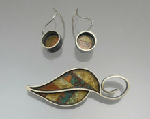 Load image into Gallery viewer, Handmade Oxidized Silver Earrings and Brooch Set - Artisan Crafted, Autumn Leaf Design