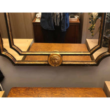 Load image into Gallery viewer, Antique or Vintage Mirror - Neoclassical Regency Roman Empire Style - Gilded and Black Painted Wood - Soldiers and Lion Heads