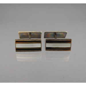 Vintage Art Deco David Andersen Cuff Links Double Sided Guilloche Enamel Sterling Silver Gold Cufflinks