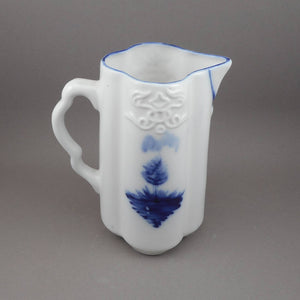 Antique or Vintage Glass Creamer Pitcher Flow Blue Delft Style White Milk Jug Windmill Design Delftware fm.p02
