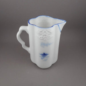 Antique or Vintage Glass Creamer Pitcher Flow Blue Delft Style White Milk Jug Sailboat Gondola Design Delftware