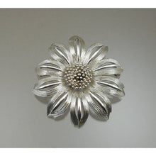 Load image into Gallery viewer, Large Vintage Monet Daisy Brooch - circa 1960 Matte Silver Tone Flower Pin - Signed Designer Estate Collection Jewelry